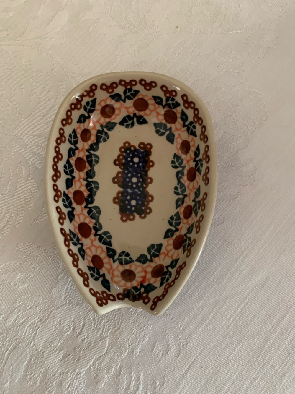 Floral Ceramic Spoon Rest in Cream and Blue